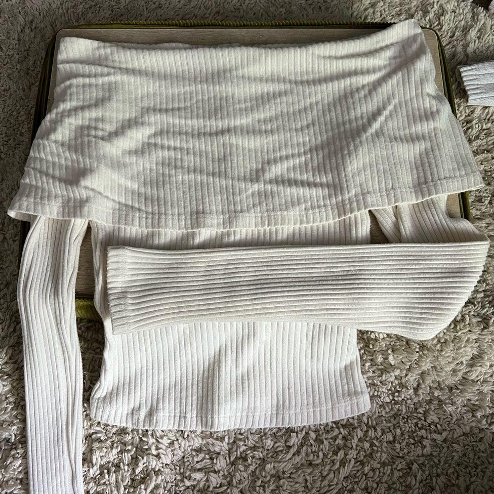 Urban Outfitters Cream Off the Shoulder Fold-Over Ribbed Sweater
